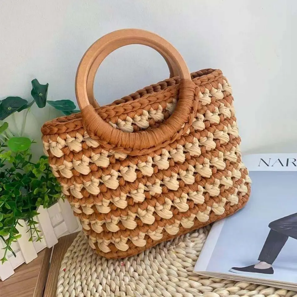 New Women's Bag Single Crossbody Bags Cloth Crochet Woven Tote Women Shoulder Bags Ladies Casual Shopping Basket Bags Designer