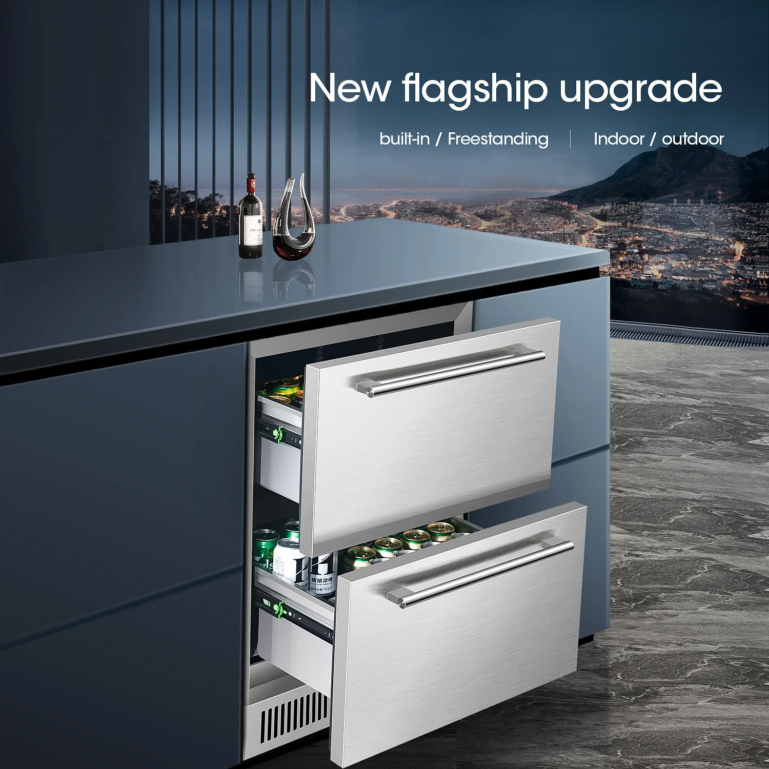 Wine Fridge Undercounter Built-in&Freestanding Drawer Cooler Stainless Steel Indoor&outdoor Beverage Cooler
