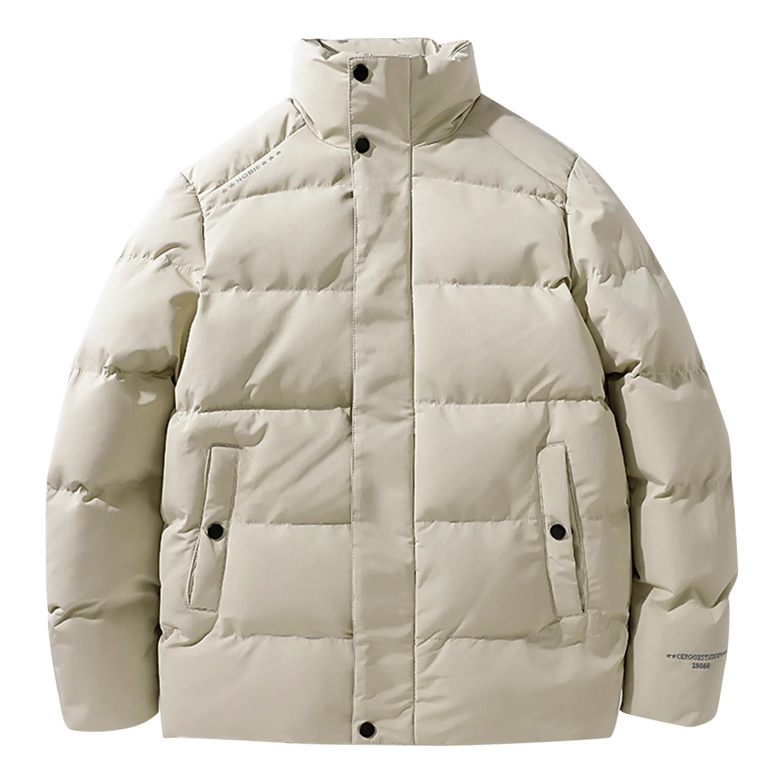 

Thick Winter Parka Men Padded Stand Collar Solid Plus Size Fashion Cotton Windproof Vintage Warm Down Jacket Coat Male Outwear
