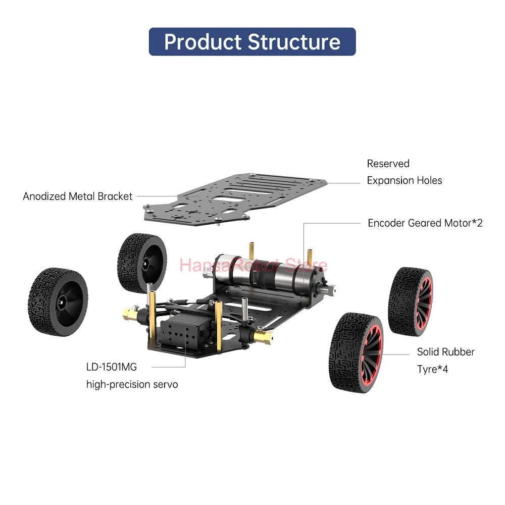 Robot Diy Kit Assembled Metal Ackerman Robot Car Chassis with 5KG Load Dual Encoder Motor Front Wheel Servo Steering Ros Robot Base
