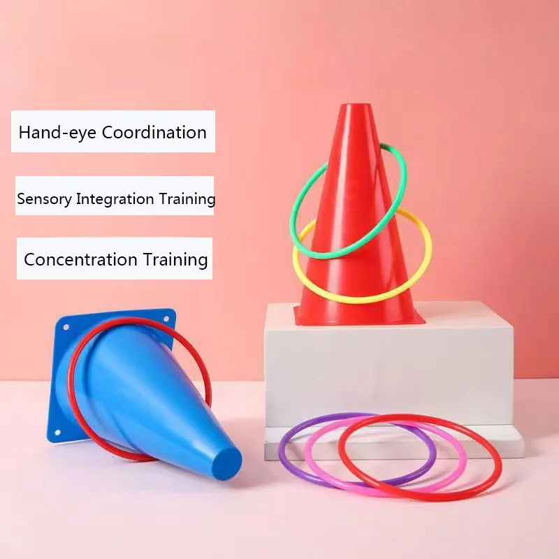 1Set Toss Cones Rings Party Game Kids Toy Outdoor Soccer Football Agility Training Carnival Family Games Yard Combo Set Tools