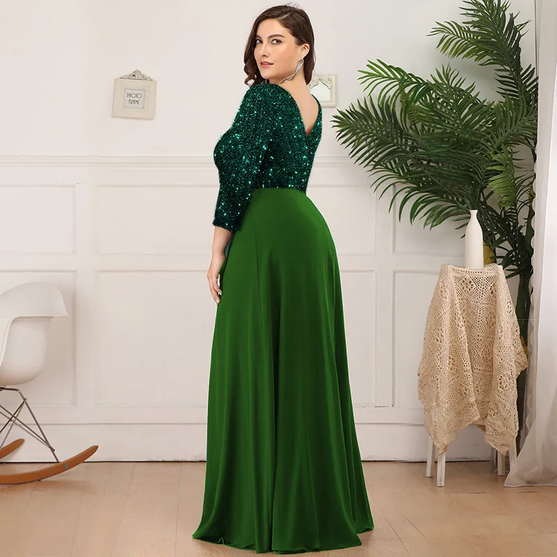 Women Plus Size Maxi Dresses 2023 New Summer Luxury Elegant Long Sleeve Sequined Formal Evening Party Wedding Cocktail Clothing