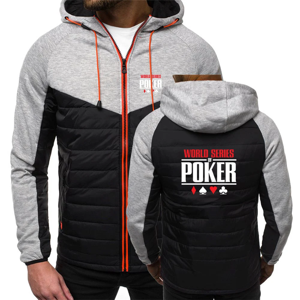 Men World Series of Poker Spring and Autumn Seven Color Cotton Jacket Printing Patchwork Design Exquisite Hooded Coat