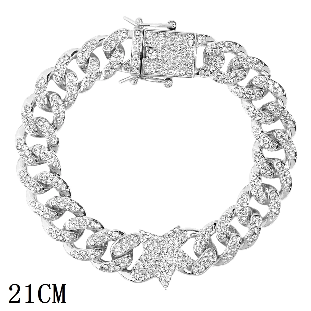 New Fashion Luxury 12mm Iced Out Cuban Link Chain Bracelet for Women Men Gold Silver Color Bling Rhinestone Bracelet Jewelry 