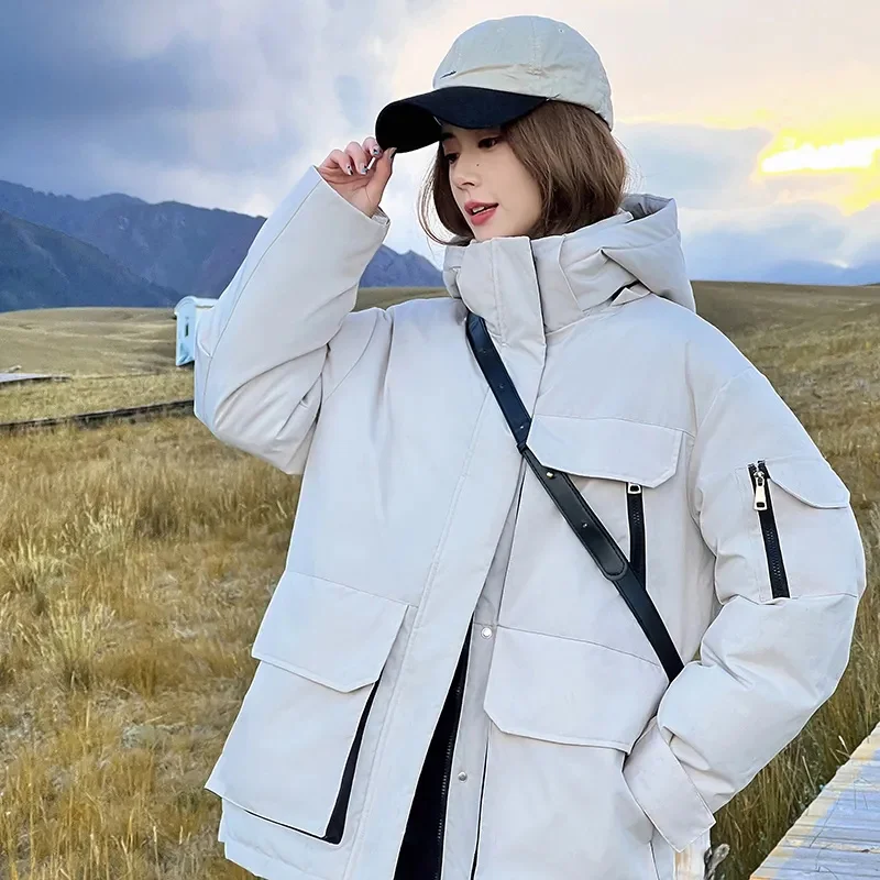 

Женская одежда, куртки, новинка зимы 2023, большая корейская короткая хлопковая парка, пуховое пальто, утепленная ветрозащитная теплая Свободная верхняя одежда