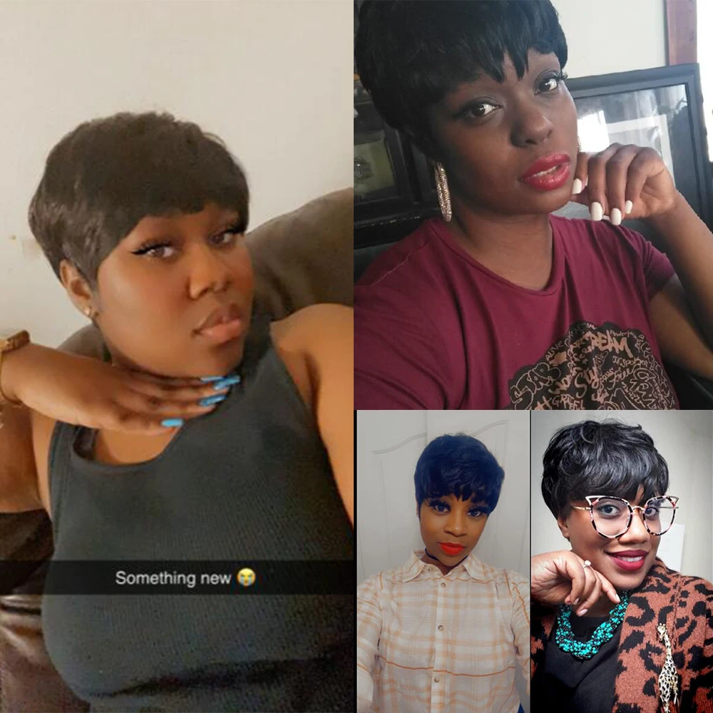 Sleek Short Human Hair Wigs For Women Remy Brazilian Hair Pixie Cut Wig  P4/30 Highlight Colored 180% Density Short Wigs For Man - Full Machine Wigs  - AliExpress