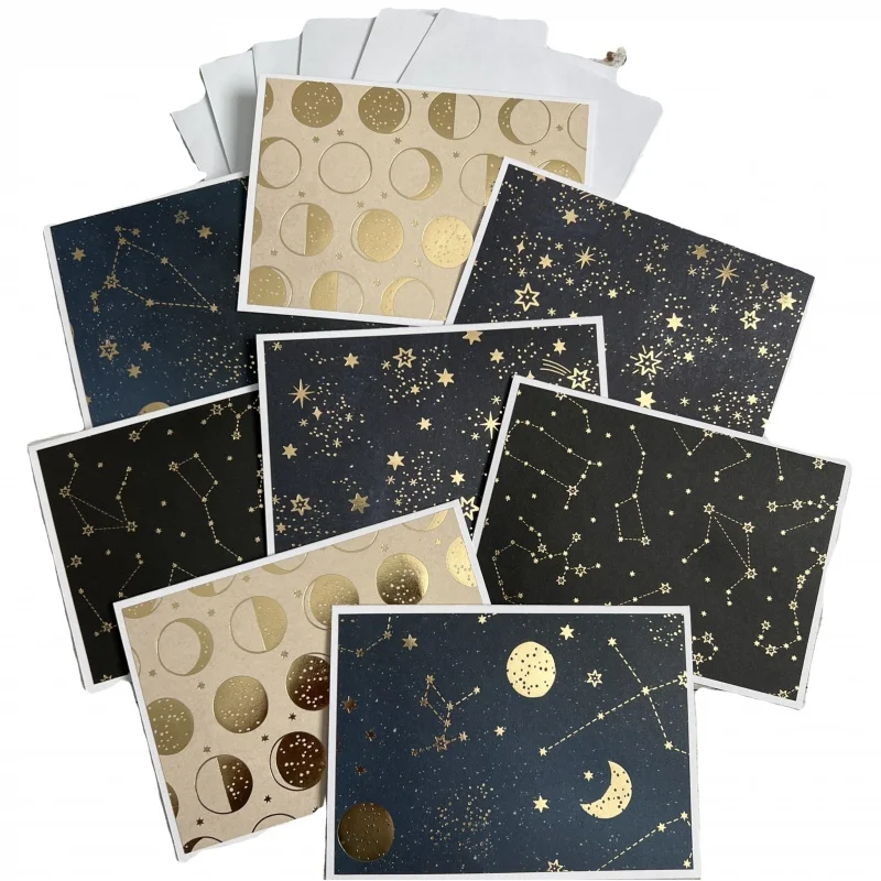 

Customized Design Gold Foil Stars Moon Universe Style Post Card