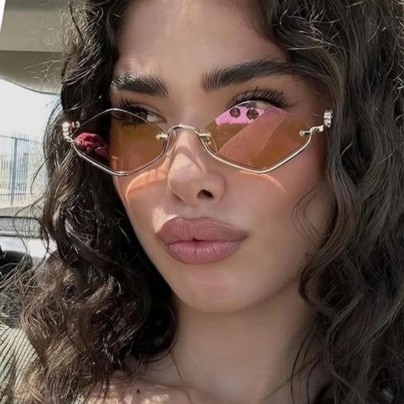 Fashion Small Polygonal Sunglasses Women Luxury Brand Metal Half Frame Sun Glasses Ladies Hipster sexy Cat Eye Shades Vintage Best Sellers In Accessories