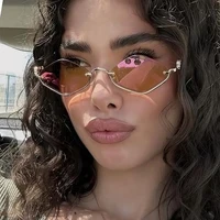 Mode petites lunettes de soleil polygonales femmes marque de luxe en métal demi-monture lunettes de soleil dames Hipster sexy oeil de chat nuances Vintage 5