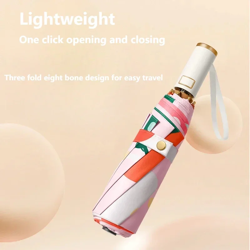 Cute Cartoon Automatic Parasol Folding Umbrella Male Women Printed Umbrella Lightweight Rain Gear