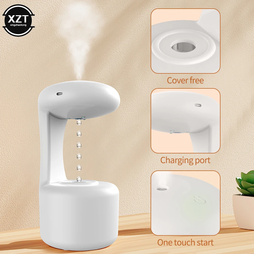 

500ml Desktop Air Humidifier Diffuser USB Rechargeable Anti Gravity Water Drop Humidifier Ultrasonic Mist Droplet Backflow