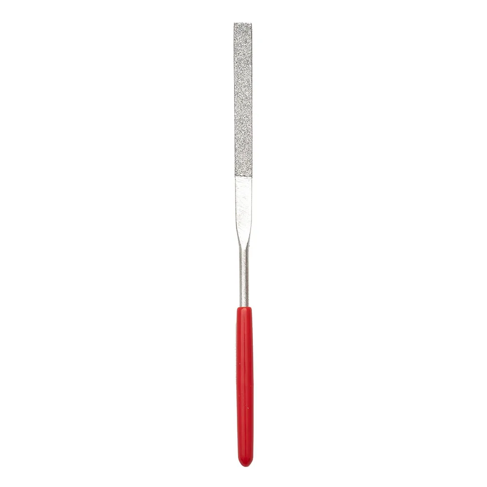 0.12*5.51" Red Plastic Handle Metal Stone Grinding Flat Diamond Needle File For Fine Filing And Polishing Non-slip Handle Files