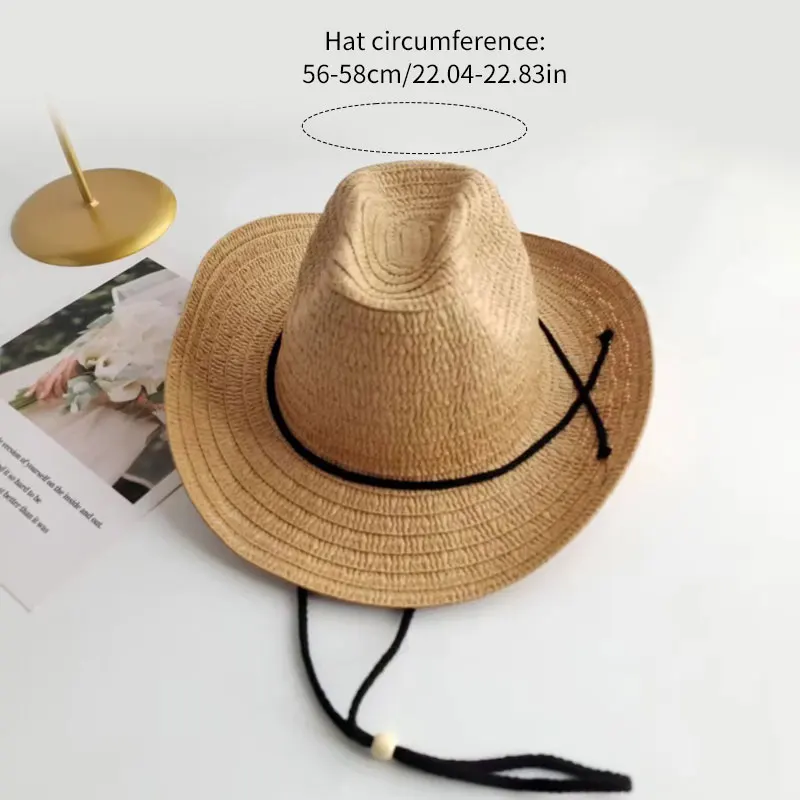 Straw Cowboy Hats Western Cowgirl Hat for Summer Holiday Woven Beach Sun Hat with Wide Brim Shapeable Cowboy for Women Men