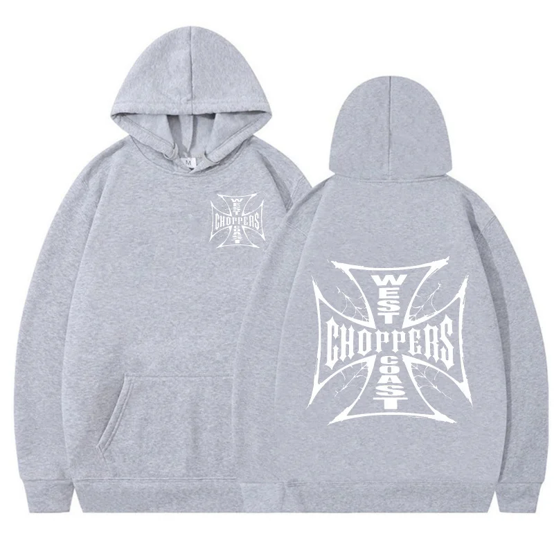 American-style motorcycle Chopper cross double-sided printed fleece hoodie casual everyday black loose pullover