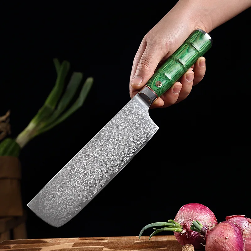 

Damascus Steel Santoku Meat Cleaver Chopping Butcher Beef Knife Slicing Kitchen Knife Cutting Knives Wood Handle Cooking Tool