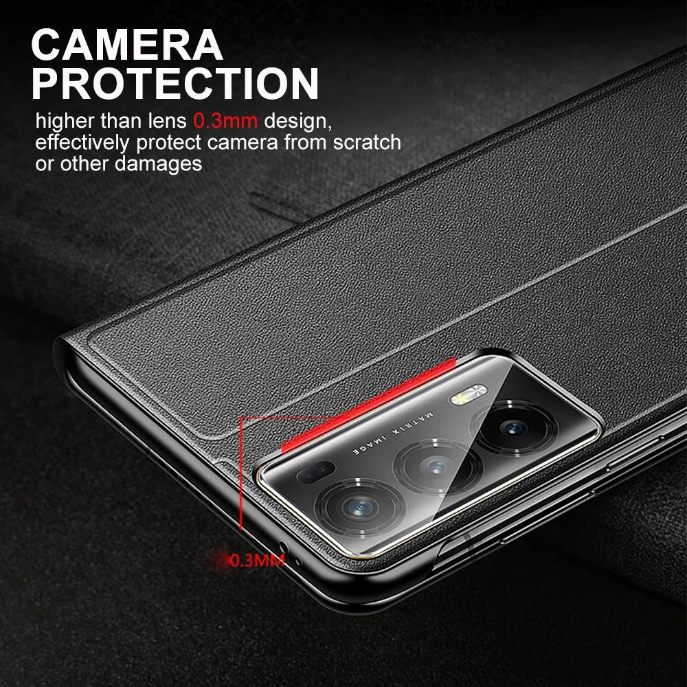 Premium Genuine Leather Smart Flip Cover with Mirror View and Stand Function