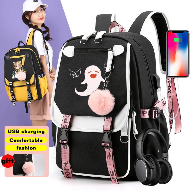 Genshin Impact Print Backpacks for Boys Kids Student Cute Schoolbag Bookbags Laptop Bag Daypack Rucksack with USB Charging Port 4