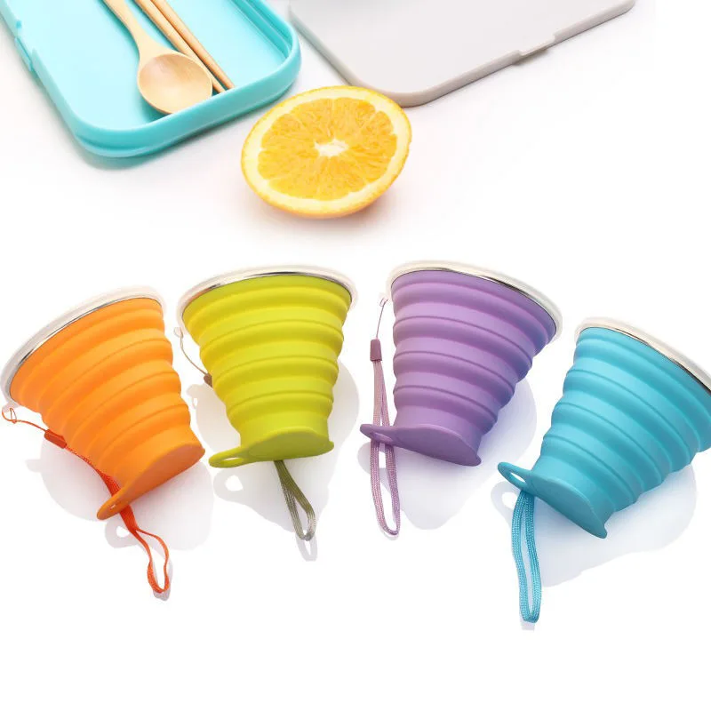 Folding Cups 200ml BPA FREE Food Grade Water Cup Travel Silicone Retractable Portable Outdoor Coffee Handcup folding cup