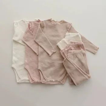 Pigiama per neonato in cotone tinta unita + leggings 2 pezzi pigiama per la casa per neonato e ragazza