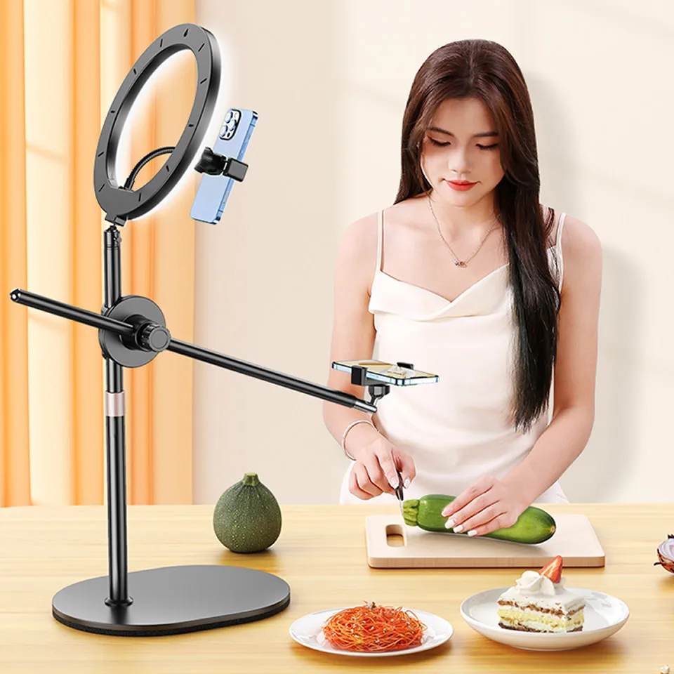 Monopod Mount Bracket dengan LED Ring Flash Light Lamp Tabletop - Main Image