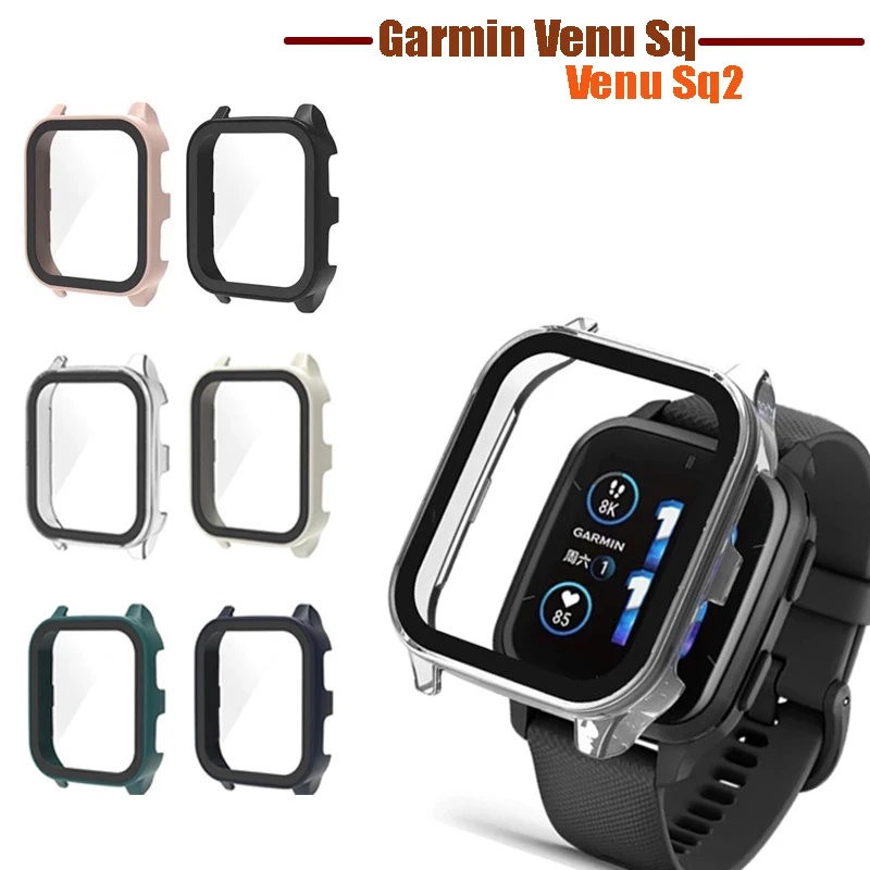 

Hard PC Case Tempered Glass Screen Protector Protective Cover for Garmin Venu Sq 2 Music Sq2