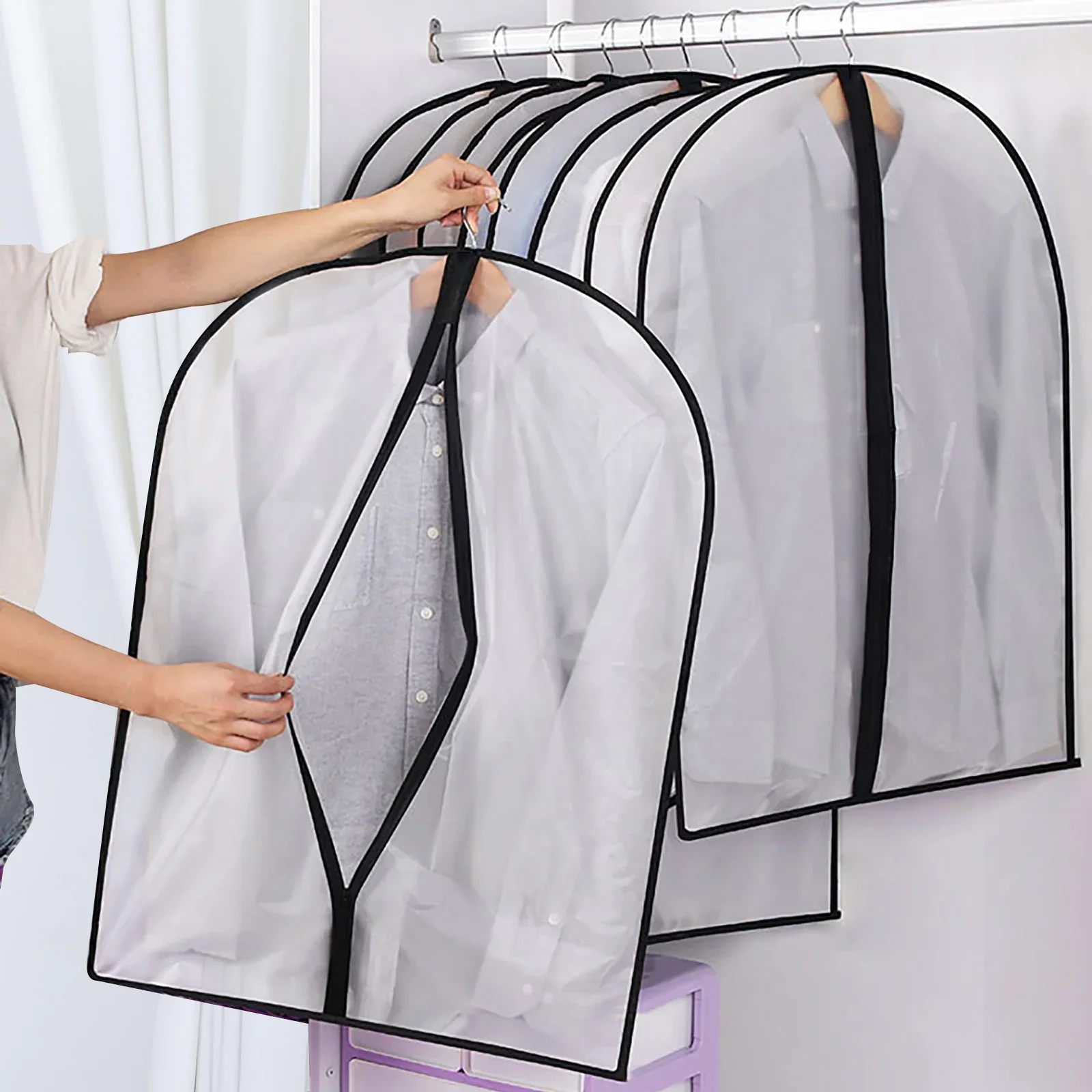 Clothes Storage Bag Transparent Waterproof Dustproof Clothes Dust Cover 5pcs