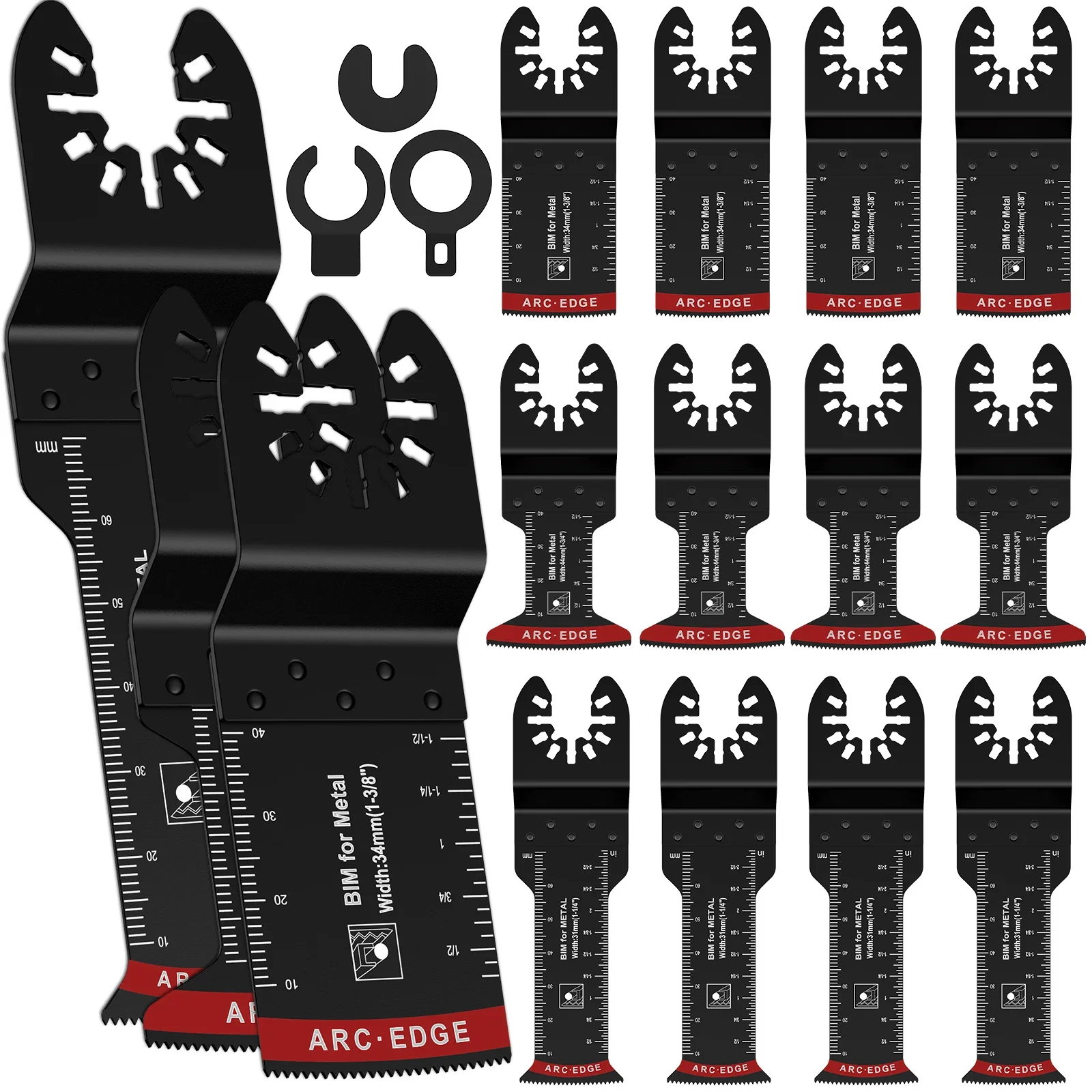 

15Pcs Oscillating Saw Blades Extra-Long Arc Edge Multitool Blades Sharp Bi-Metal Oscillating Blades for Wood Metal Fast Cutting