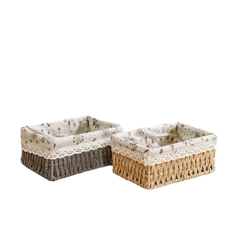 Imitation Rattan Storage Basket Long Narrow Woven Basket Rectangular Suitable for Bar Bathroom Bedroom Coffee Table Storage Box