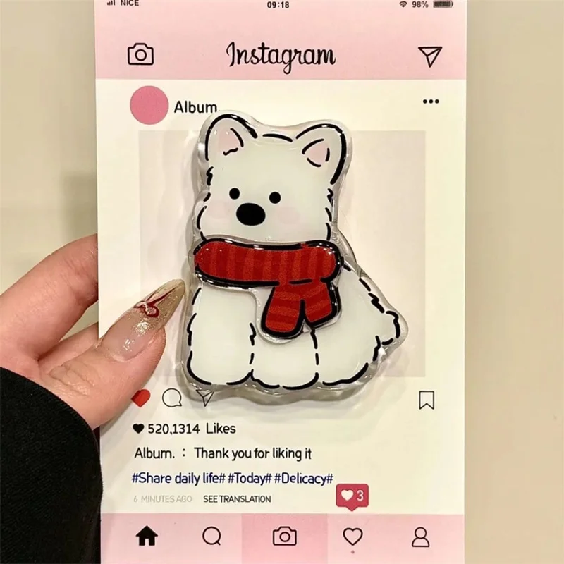 Glitter Semi-Transparent Red Checkered Phone Case with Double-Layer Puppy Holder