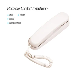 Compact Wall - Mountable Landline Phone with Mute, Pause, and Redial Features for Home, Hotel, and Office Use (B)