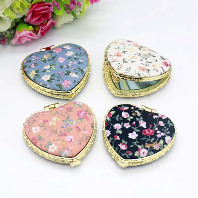 Makeup Mirror 1pc Mini Makeup Compact Pocket Floral Mirror Portable Two-side Folding Make Up Mirror Women Vintage Cosmetic Mirrors For Gift