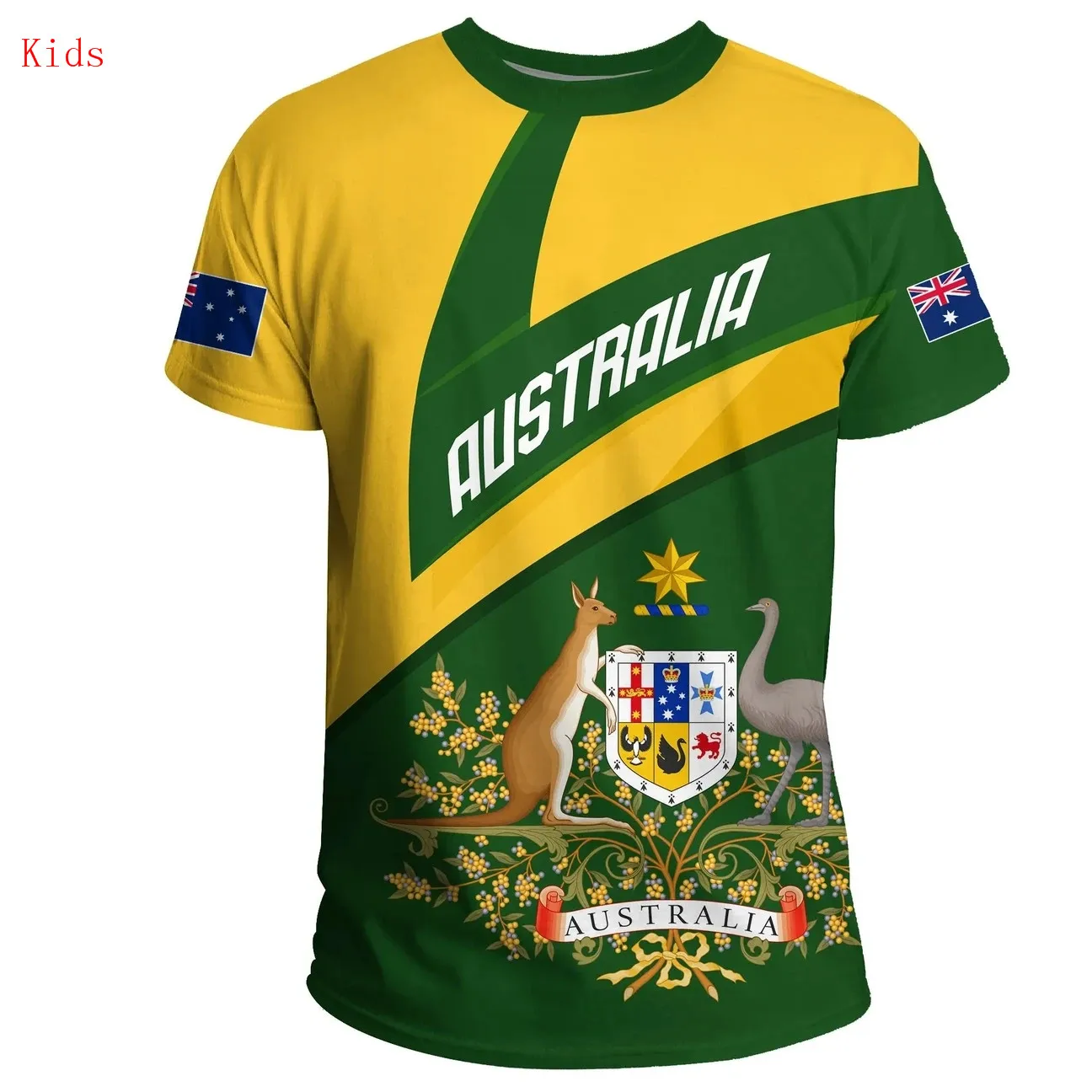 

AUSTRALIA T-SHIRT AUSTRALIA ROUND KANGAROO ABORIGINAL GREEN 3D Print T-Shirt Kids Boys Short-Sleeve Top Cool Tees Children Wear