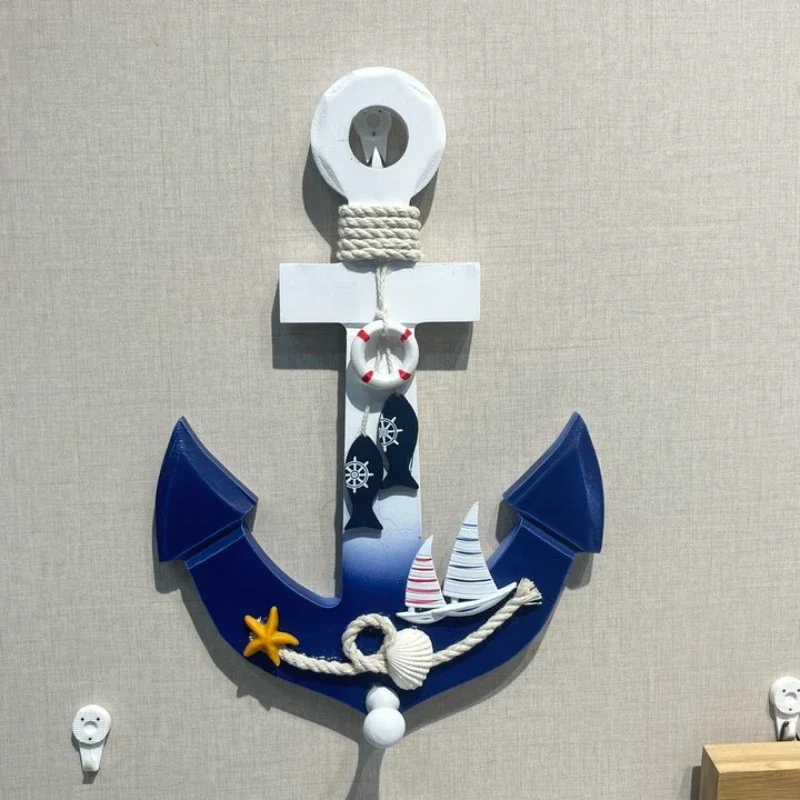 

Blue Wooden Boat Anchor Decorations Artwork Mediterranean Style Marine Wooden Crafts Decorations Home Decorations Small Ornament