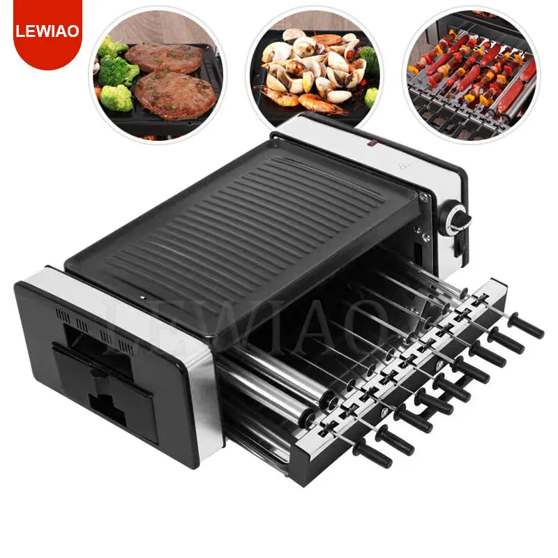 

Multifunction Electric Skewer Griddle Hot Pot Barbecue Grill Elecitrc Bbq Kebab Rotary Grill Stove Rotisserie Teppanyaki Fry Pan