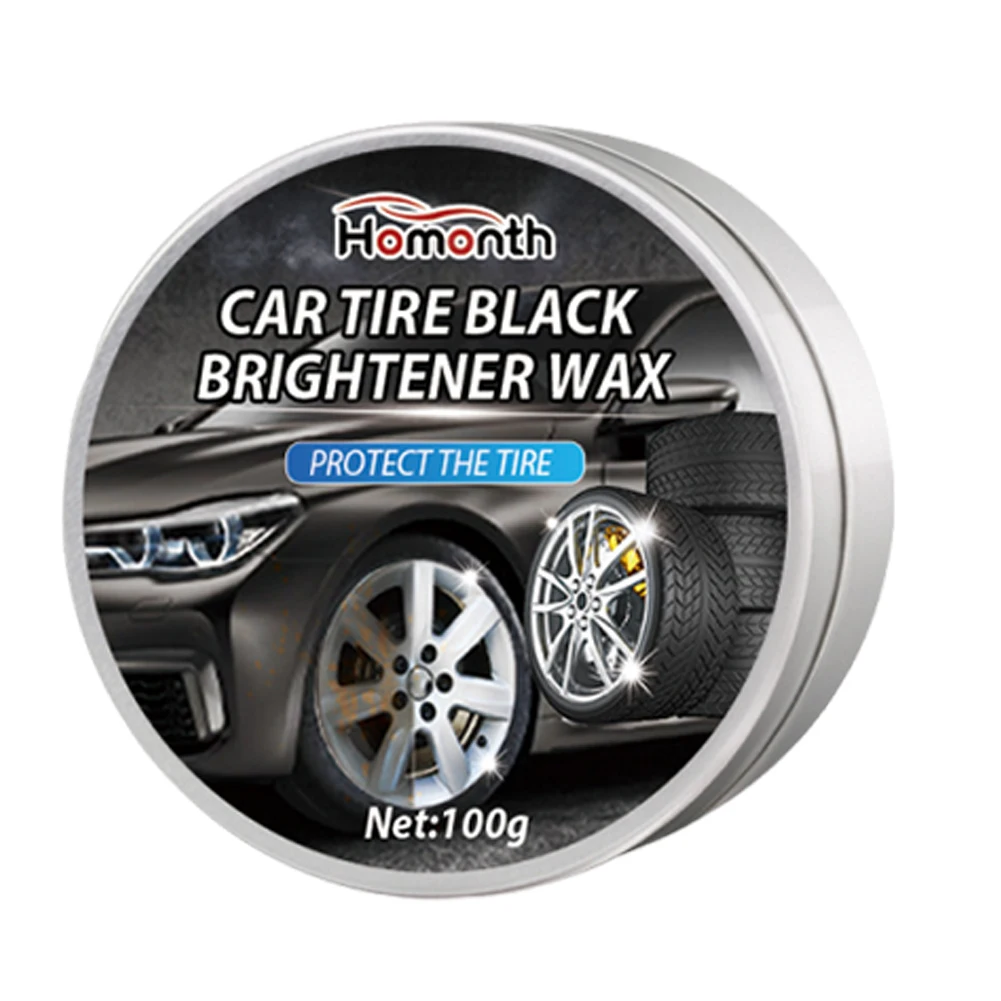 100g Car Tire Black Brightener Wax Car Tire Wax with Sponge Auto Polish Solves Stains Restores Shine