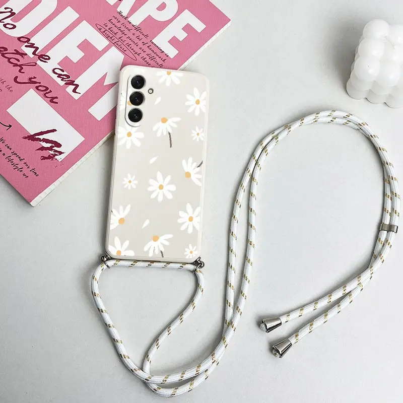 Elegant Fallen Flowers Lanyard Silicone Phone Case Cover