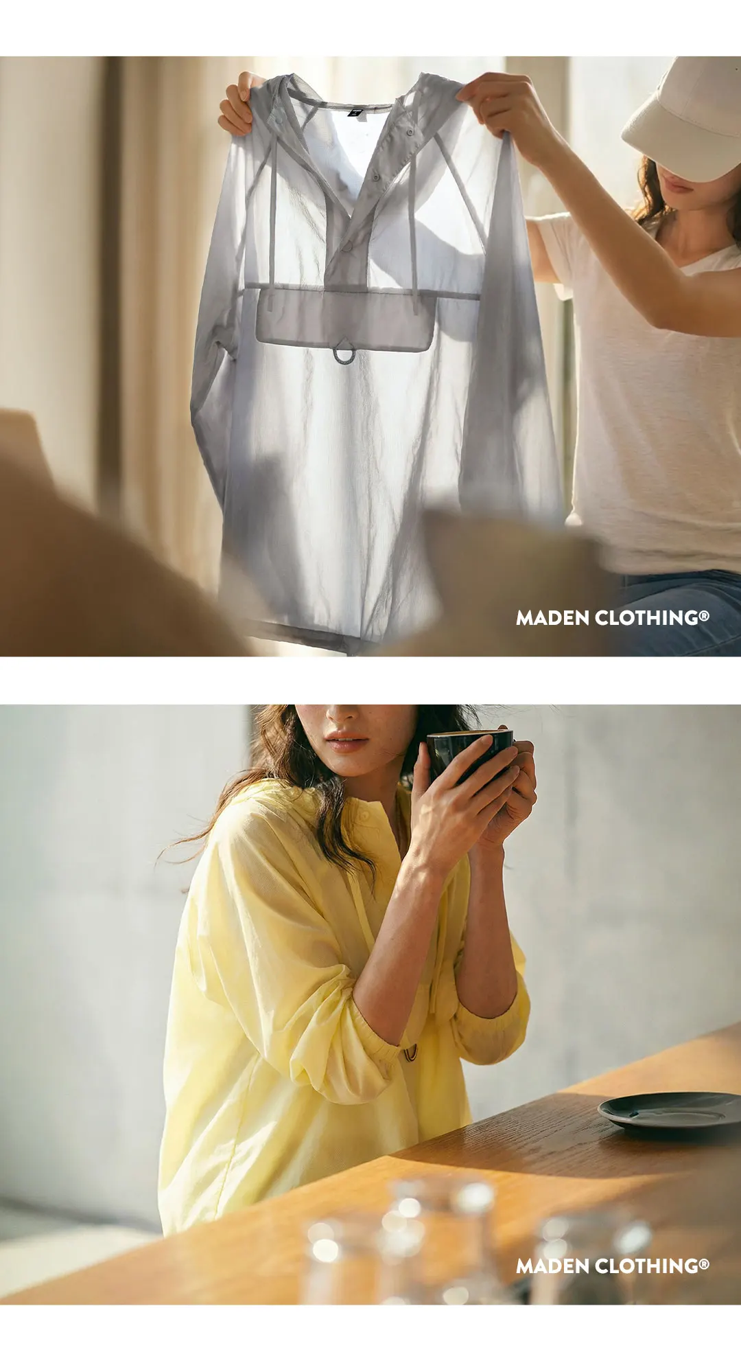 Maden Women's Ultra Lightweight Sun Protection Hoodie Sheer Breathable Pullover Half Button Loose Fit Summer Jacket Yellow