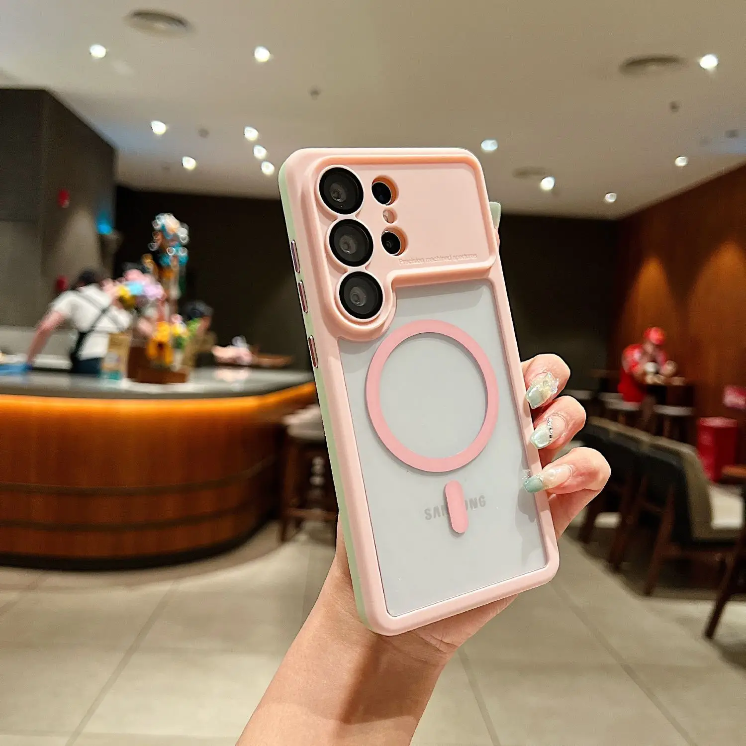 Magnetic Acrylic Matte Shockproof Phone Cover with Wireless Charging Compatibility