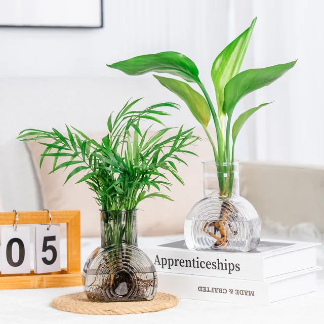 Transparent Plastic Vase Circular Patterned Imitation Glass Bottle Planting Vases Hydroponic Plants Flower Pots Home Decoration