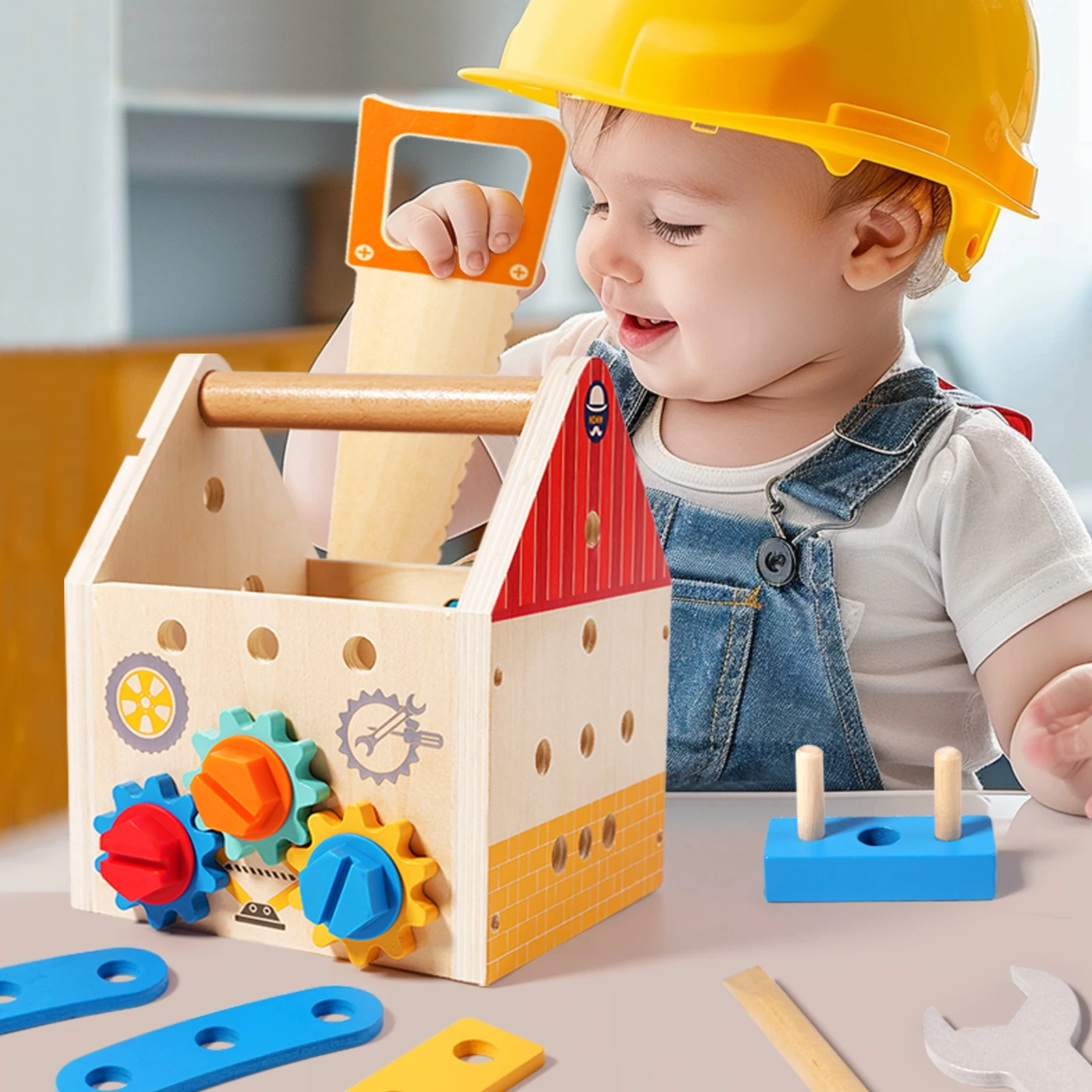 Kids Wooden Tool basket Pretend Play Set Nut Disassembly Screw Assembly Simulation Repair Carpenter  Montessori Education Toys 2