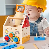 Kids Wooden Tool basket Pretend Play Set Nut Disassembly Screw Assembly Simulation Repair Carpenter  Montessori Education Toys 2