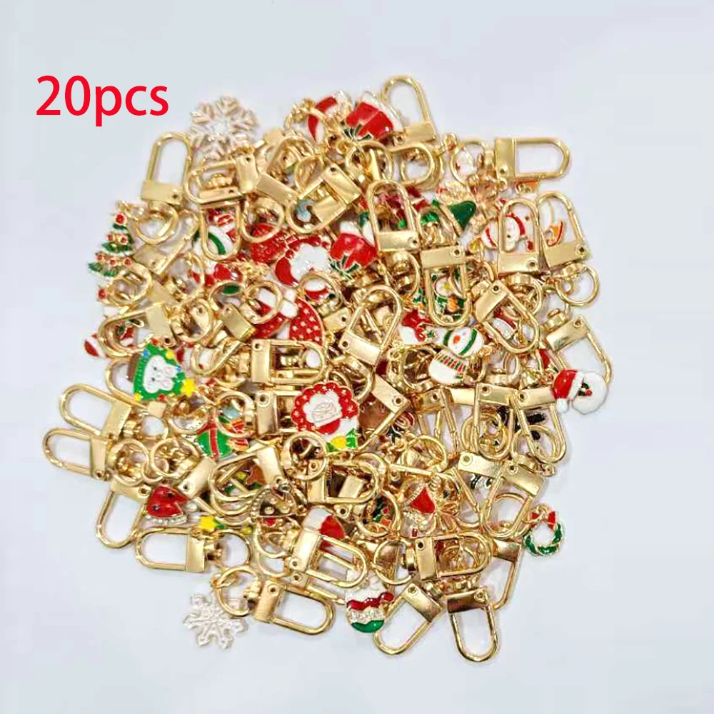 20 Stück (Mix) zufälliger Stil, Weihnachtsgeschenke, Metall-Schlüsselanhänger, Ornament, Geldbörse, Tasche, Weihnachtsaccessoires für Weihnachtsfeier, Geschenk