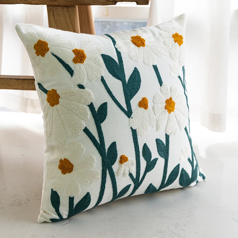 1psc Nordic Small Fresh Sofa Embroidery Pillow Cushion Bedroom Bed Pillowcover Decorative Backrest Flower Pillowcase 4