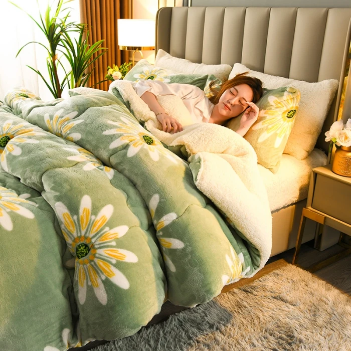 Winter Lamb Wool Blanket - Thick Printed Bedding for Dorms