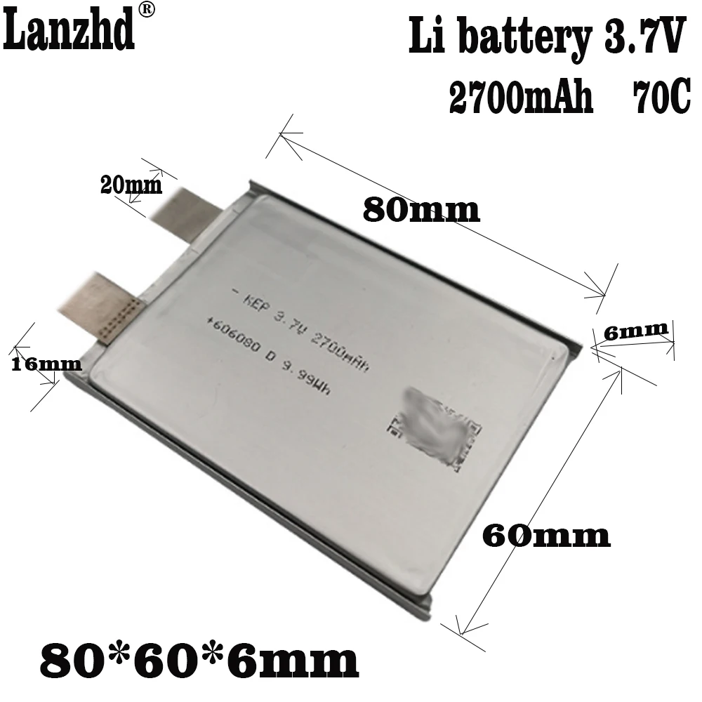Li-polímero Bateria Célula para Carro Starter Faça Você Mesmo Drone rc Alta Descarga Acumulador Toy Modelo 110 Pcs Novo 606080 2700mah 70c 3.7v