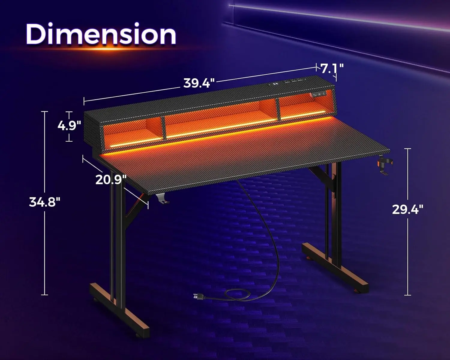 40 inch Gaming Desk with LED Lights & Power Outlets, Small Computer Gaming Table with Float Monitor Stand, Kids Boys Desk 3