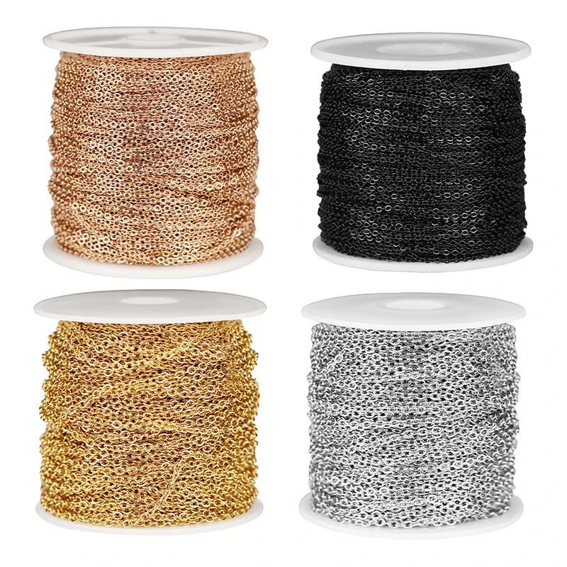 Matériel Création Bijoux DIY Rouleau De Chaîne à Bijoux En Acier Inoxydable Plaqué Or 18K - 5 Mètres Avec Fermoirs Et Anneaux De Saut - Beebeecraft Chaîne à Bijoux Acier Inoxydable