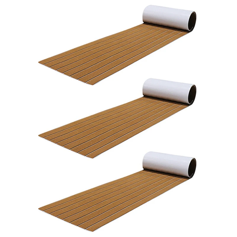 

3Pcs 6MM Self Adhesive EVA Foam Teak Sheet Marine Boat Yacht Synthetic Decking Foam Floor Mat Flooring Brown 240X45cm