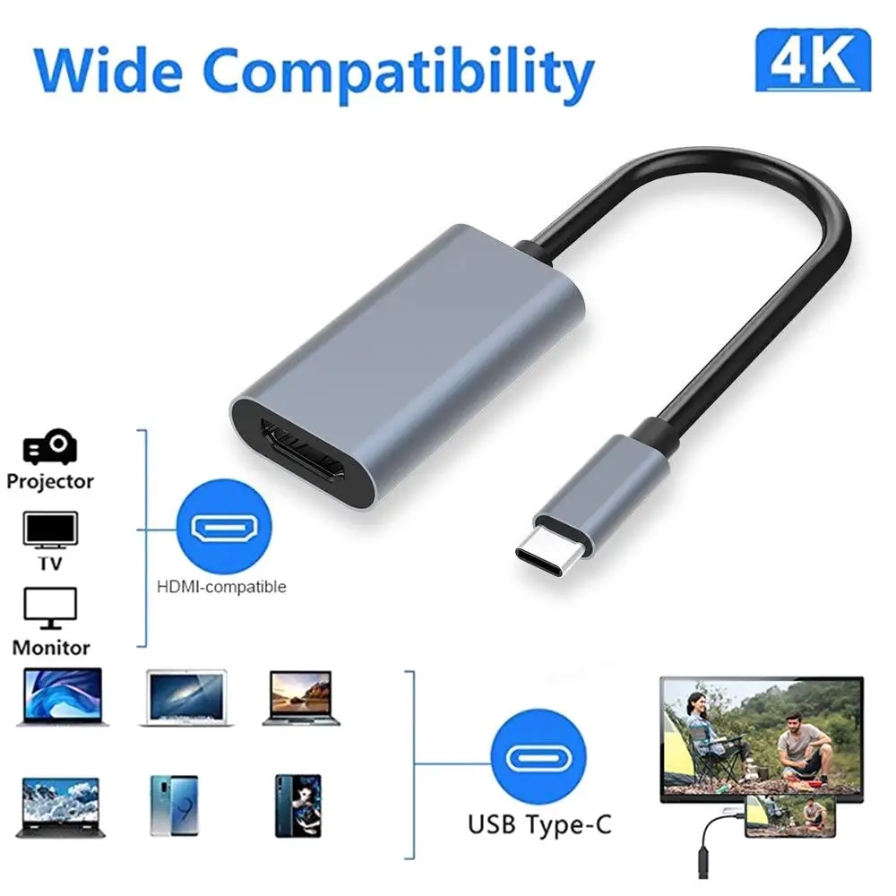 

1 Pcs Type-C To HD Adapter HD Adpter 4K30Hz 60Hz Aluminum Video Typec Adpter Connectors To Alloy Computer Cables Converter G4H3