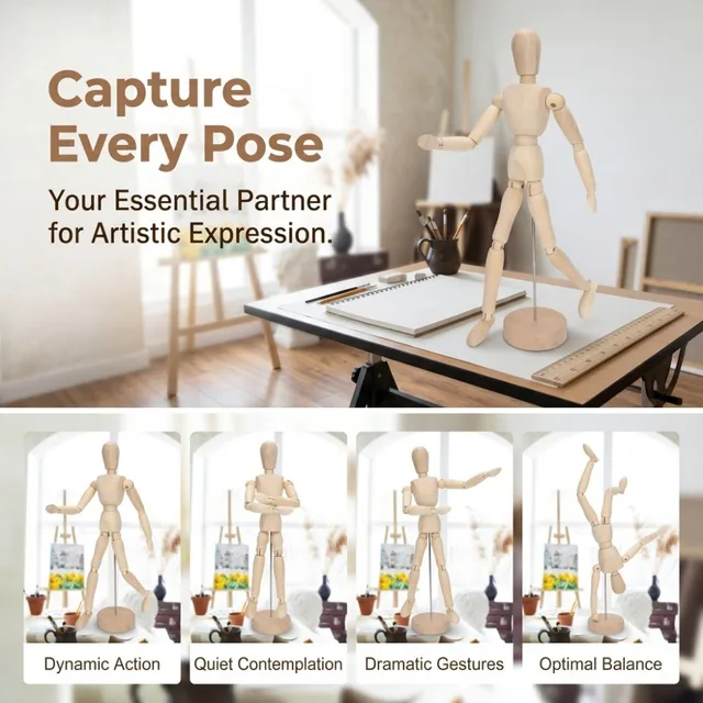 freely bendable joints 12 Inch Articulated Wooden Mannequin multi pose adjustable Flexible Joint Drawing Doll 1